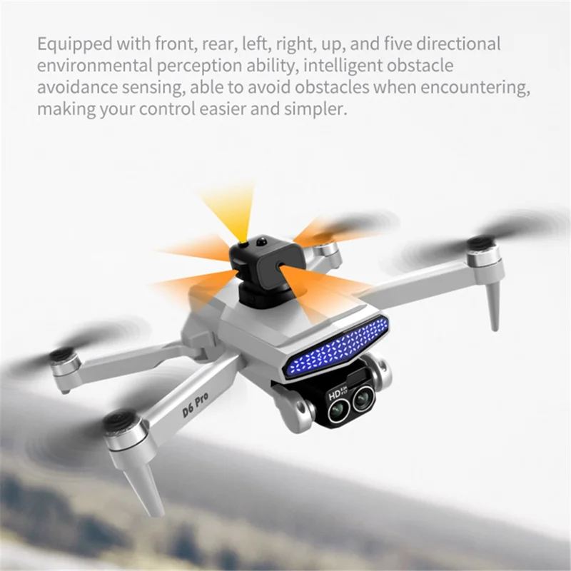 DLRC D6 PRO Dual Camera Brushless Motor Aerial Drone 5-way Obstacle Avoidance RC Quadcopter (Optical Flow Positioning+ESC+3 Batteries) - Orange