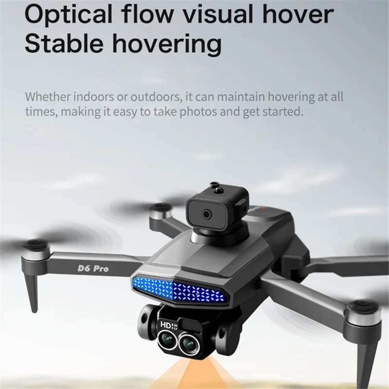 DLRC D6 PRO Dual Camera Brushless Motor Aerial Drone 5-way Obstacle Avoidance RC Quadcopter (Optical Flow Positioning+ESC+3 Batteries) - Orange