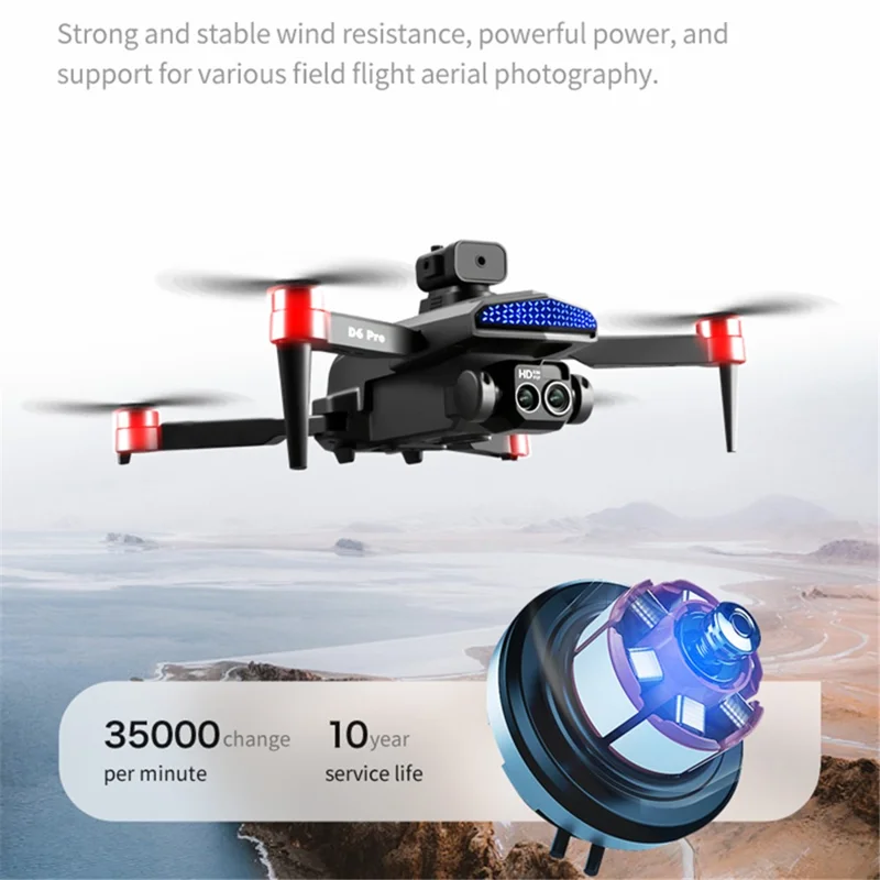 DLRC D6 PRO Dual Camera Brushless Motor Aerial Drone 5-way Obstacle Avoidance RC Quadcopter (Optical Flow Positioning+ESC+3 Batteries) - Orange