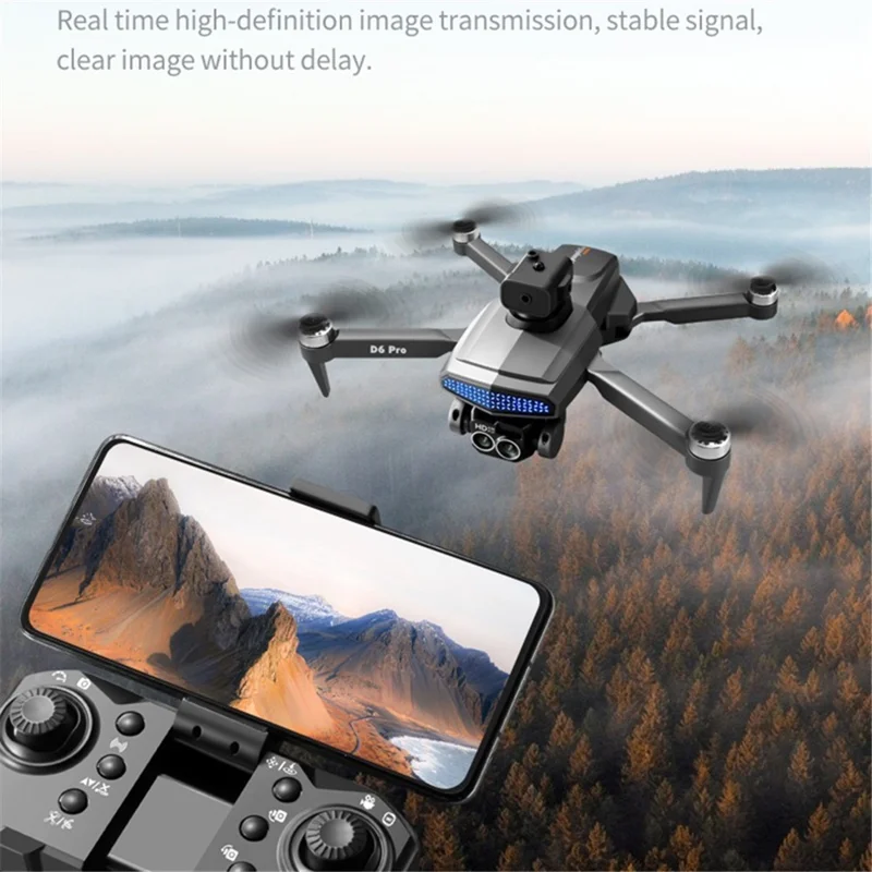 DLRC D6 PRO Dual Camera Brushless Motor Aerial Drone 5-way Obstacle Avoidance RC Quadcopter (Optical Flow Positioning+ESC+3 Batteries) - Orange