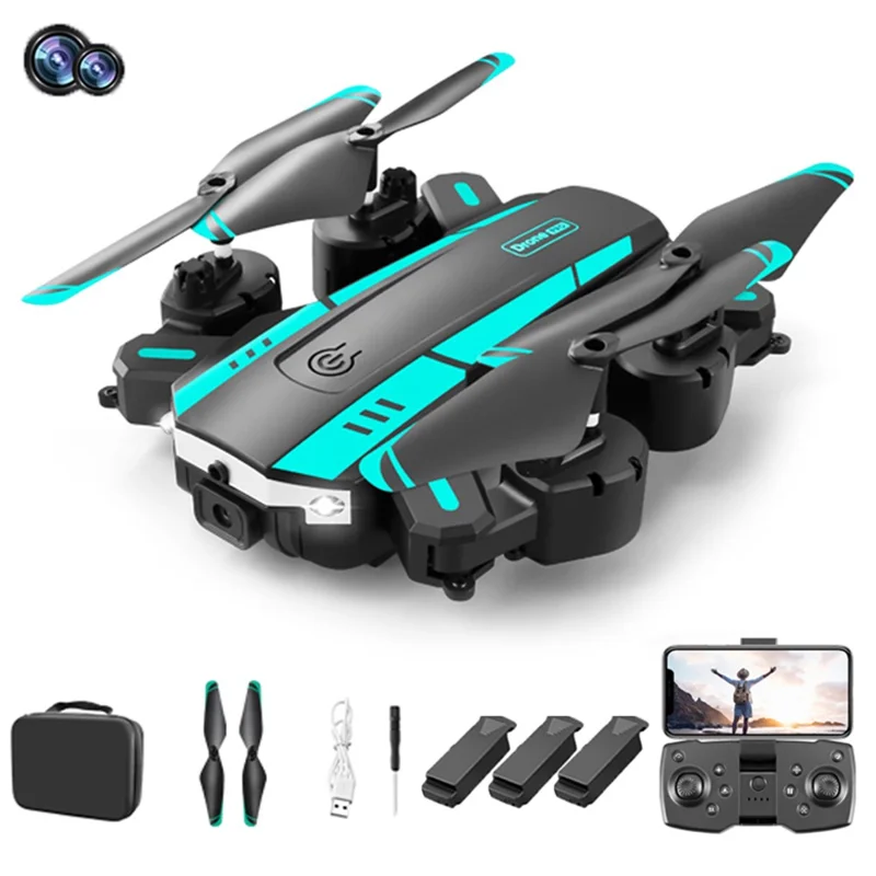 T6 Folding Quadcopter Dual Camera 3-Sided Obstacle Avoidance RC Drone Aircraft with 3 Batteries - Blue