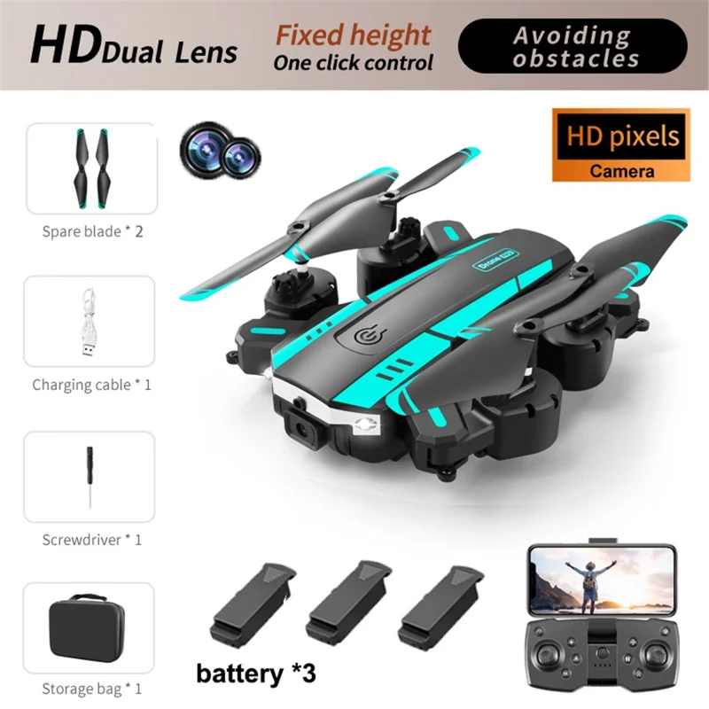 T6 Folding Quadcopter Dual Camera 3-Sided Obstacle Avoidance RC Drone Aircraft with 3 Batteries - Blue