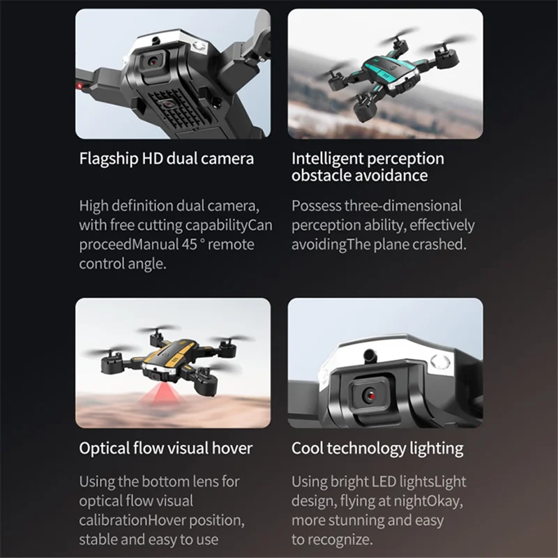 T6 Folding Quadcopter Dual Camera 3-Sided Obstacle Avoidance RC Drone Aircraft with 3 Batteries - Blue