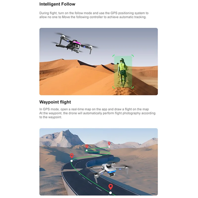 DLRC D8 PRO Brushless GPS Drone ESC Dual Camera RC Quadcopter (360-degree Obstacle Avoidance+RC LCD Screen+LED Lamp+1 Battery) - Grey