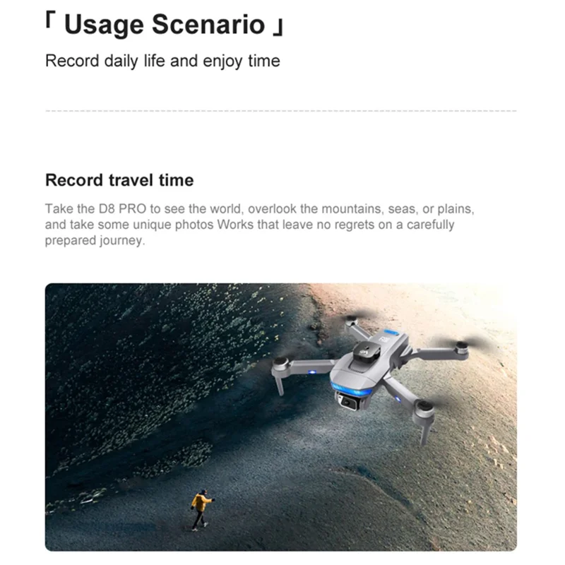 DLRC D8 PRO Brushless GPS Drone ESC Dual Camera RC Quadcopter (360-degree Obstacle Avoidance+RC LCD Screen+LED Lamp+1 Battery) - Grey