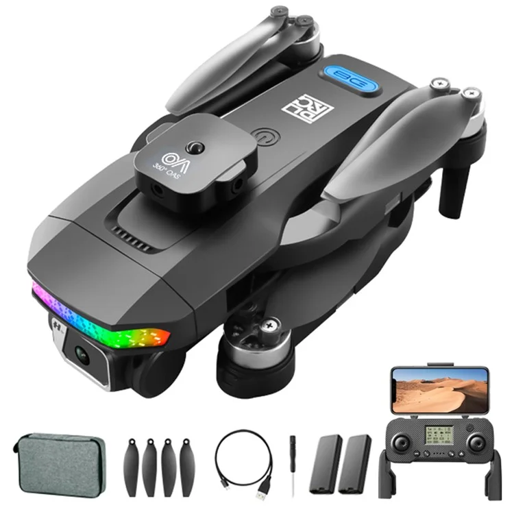 DLRC D8 PRO Dual Camera GPS Drohne ESC Bürstenlose RC-Quadcopter-Flugzeuge (360-Grad-Hinderniserkennung+RC-LCD-Bildschirm+LED-Lampe+2 Batterien) - Schwarz
