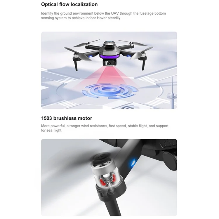 DLRC D8 PRO Dual Camera GPS Drohne ESC Bürstenlose RC-Quadcopter-Flugzeuge (360-Grad-Hinderniserkennung+RC-LCD-Bildschirm+LED-Lampe+2 Batterien) - Schwarz