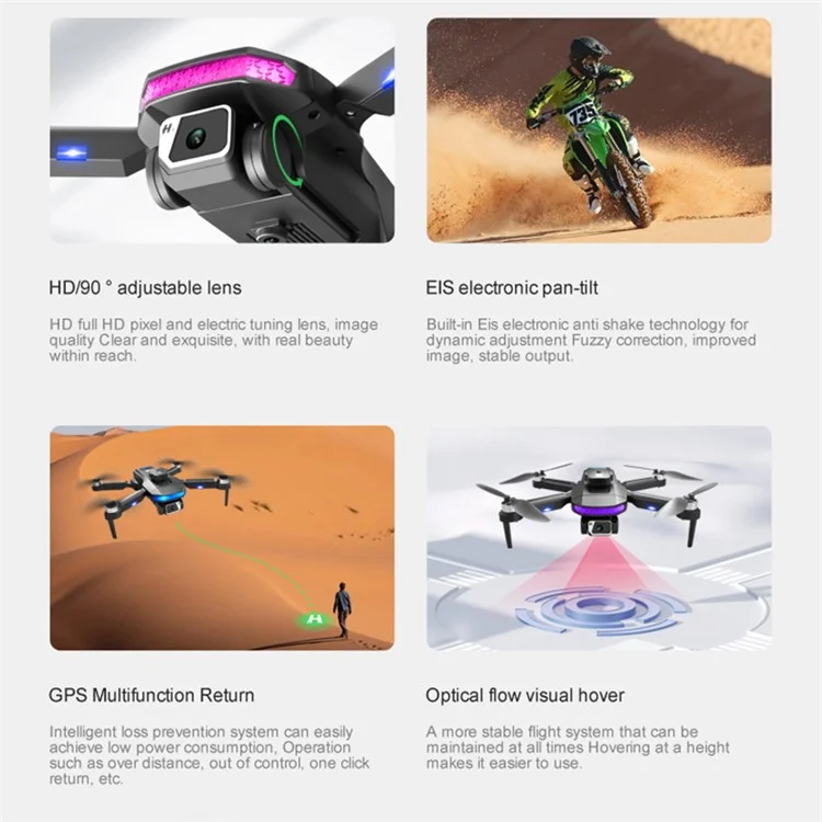 DLRC D8 PRO Dual Camera GPS Drohne ESC Bürstenlose RC-Quadcopter-Flugzeuge (360-Grad-Hinderniserkennung+RC-LCD-Bildschirm+LED-Lampe+2 Batterien) - Schwarz