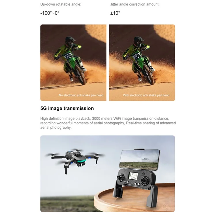 DLRC D8 PRO Dual Camera GPS Drohne ESC Bürstenlose RC-Quadcopter-Flugzeuge (360-Grad-Hinderniserkennung+RC-LCD-Bildschirm+LED-Lampe+2 Batterien) - Schwarz