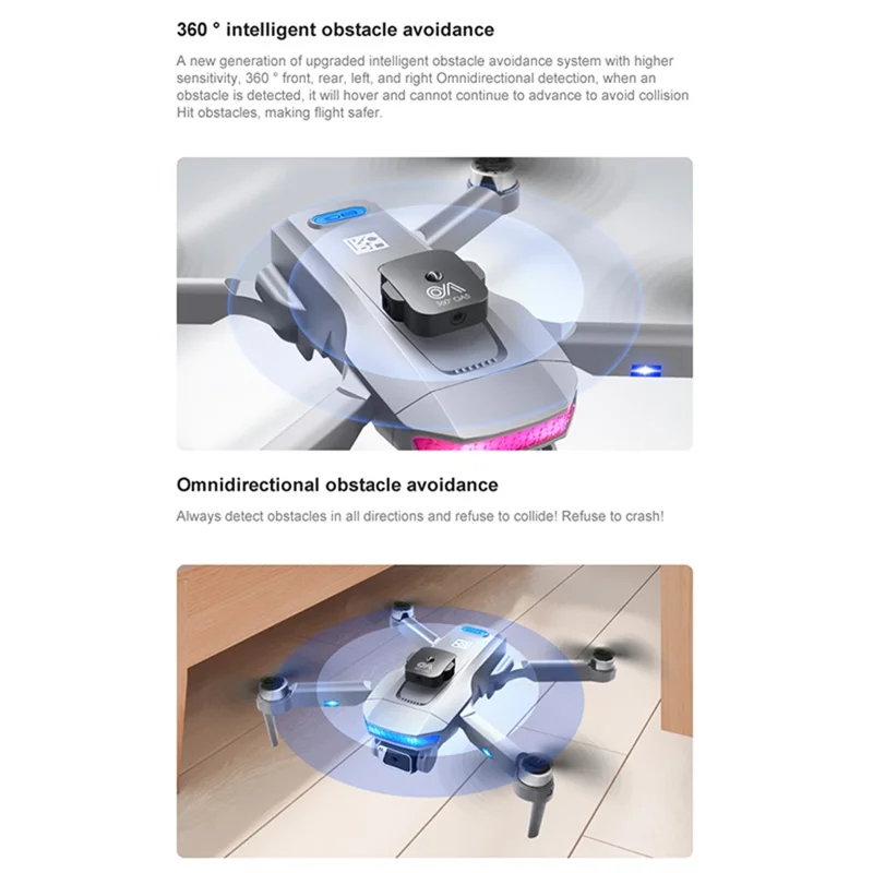 DLRC D8 PRO Двойная камера GPS-дрон ESC Brushless RC Quadcopter Aircraft (360-градусная система предотвращения столкновений+пульт управления с ЖК-экраном+светодиодная лампа+2 аккумулятора) - серый
