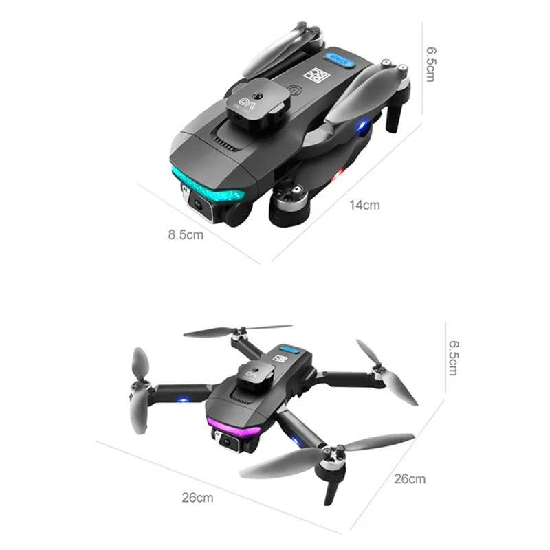 DLRC D8 PRO Drone RC Dobrável com GPS, Câmera Dupla, ESC Brushless, Quadcóptero (Evitação de Obstáculos de 360 Graus + Tela LCD RC + Lâmpada LED + 3 Baterias) - Cinza