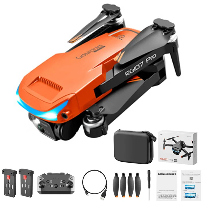 PJC RG107PRO Three-sided Obstacle Avoidance Drone Optical Flow Positioning Dual Camera RC Quadcopter, 2 Batteries - Orange