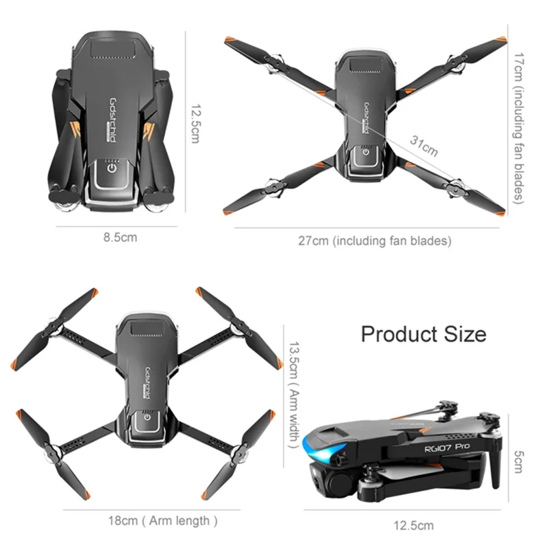 PJC RG107PRO Three-sided Obstacle Avoidance Drone Optical Flow Positioning Dual Camera RC Quadcopter, 2 Batteries - Orange