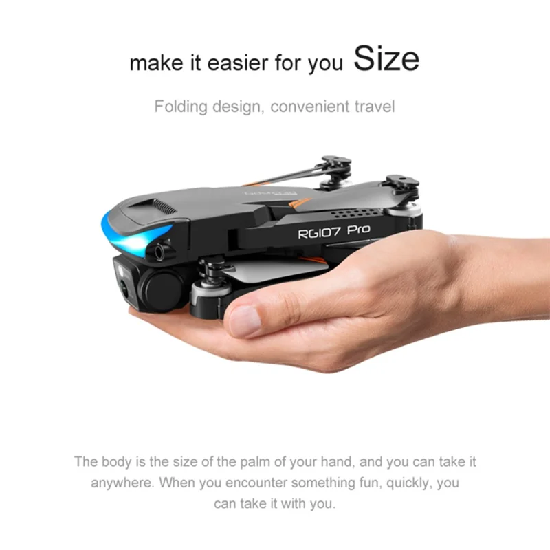 PJC RG107PRO Three-sided Obstacle Avoidance Drone Optical Flow Positioning Dual Camera RC Quadcopter, 2 Batteries - Orange