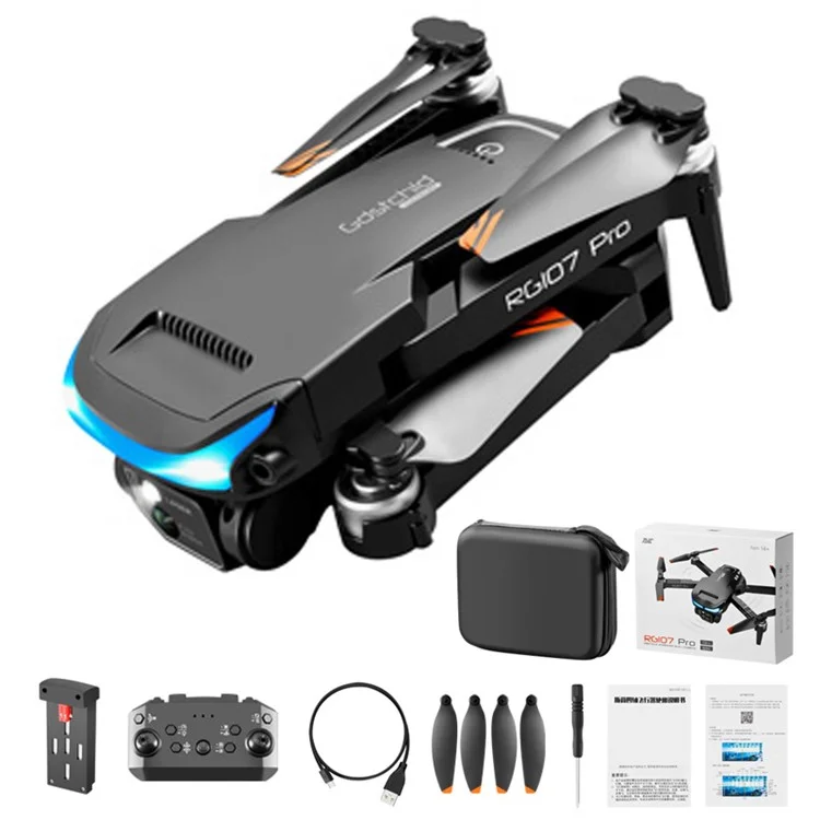 PJC RG107PRO Drone Quadricóptero de Câmera Dupla com Posicionamento Ótico e Evitação de Obstáculos Tripla, 1 Bateria - Preto 