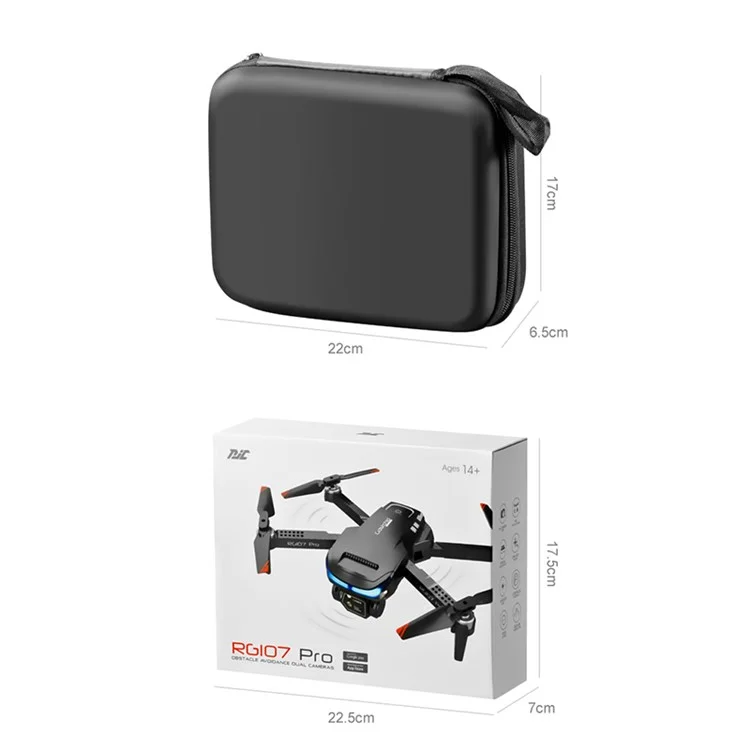 PJC RG107PRO Drone Quadricóptero de Câmera Dupla com Posicionamento Ótico e Evitação de Obstáculos Tripla, 1 Bateria - Preto 