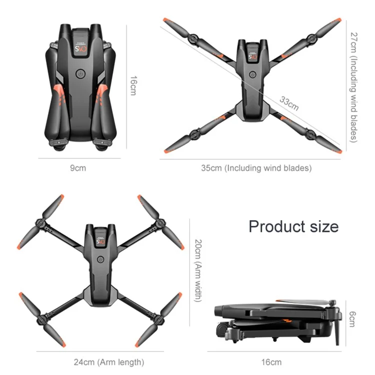 Aeronave de cuadrirrótor PJC RG500MAX con posicionamiento óptico por flujo, cámara doble y evitación de obstáculos por tres lados, 3 baterías - Negro 