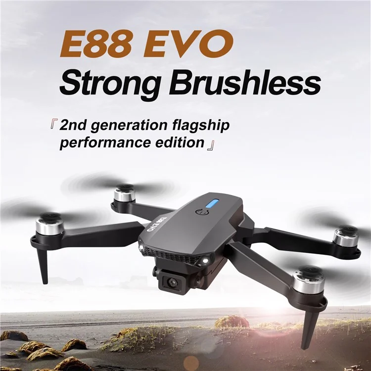 Складной бесщеточный оптический дрон с позиционированием камеры RC E88 EVO, 3 батареи - черный