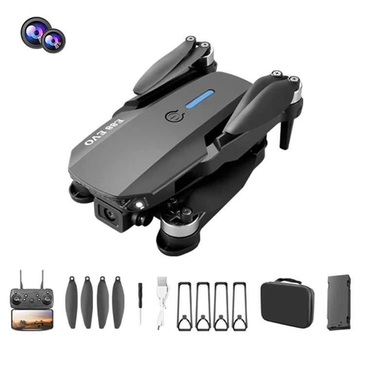 E88 EVO Optical Flow Positioning Brushless Portable Aircraft Dual Camera Folding RC Drone, 1 Bateria - Preto