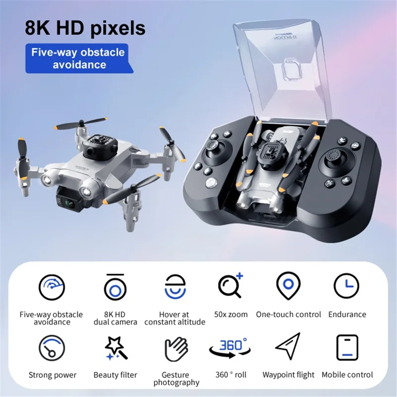 4DRC V30 Mini Folding Drone Five-Sided Obstacle Avoidance HD Dual Camera RC Quadcopter, 1 Battery - Grey