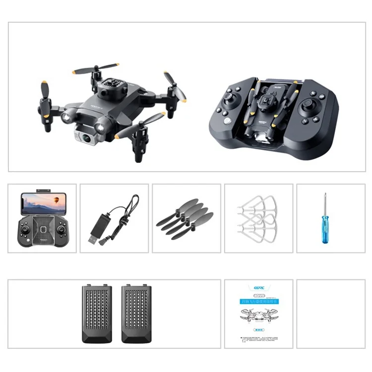 4DRC V30 HD Dual Camera RC Aircraft Five-Sided Obstacle Avoidance Mini Folding Drone, 2 Batteries - Black