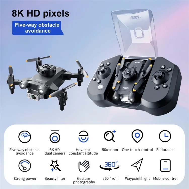 4DRC V30 HD Dual Camera RC Aircraft Five-Sided Obstacle Avoidance Mini Folding Drone, 2 Batteries - Black