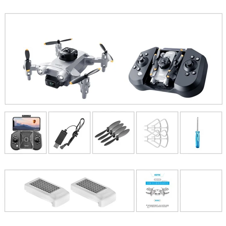 4DRC V30 HD Dual Camera RC Aircraft Five-Sided Obstacle Avoidance Mini Folding Drone, 2 Batteries - Grey
