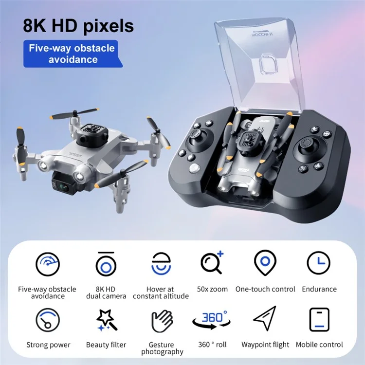 4DRC V30 HD Dual Camera RC Aircraft Five-Sided Obstacle Avoidance Mini Folding Drone, 2 Batteries - Grey