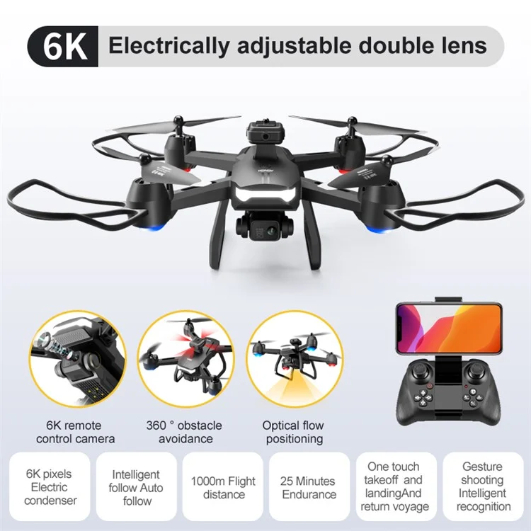 Drone 4DRC V29 à évitement d'obstacles à 360 degrés, double caméra aérienne, photo optique, positionnement par flux, 1 batterie