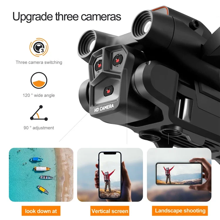 S92 Three Camera RC Drone Optical Flow Positioning 4-sids Evisace Évitement Poto Aérien Photopter Avec 1 Batterie - Noir