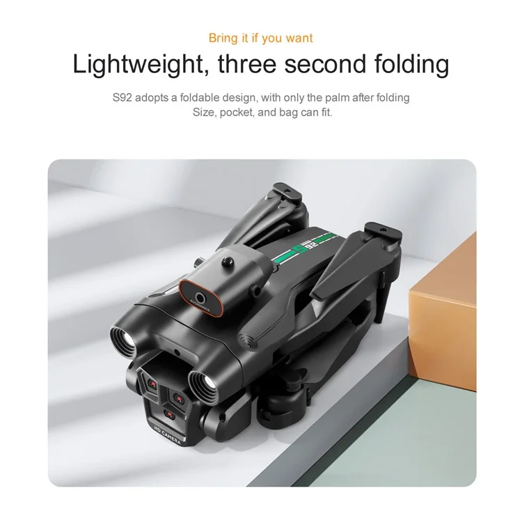 S92 Three Camera RC Drone Optical Flow Positioning 4-sids Evisace Évitement Poto Aérien Photopter Avec 1 Batterie - Noir