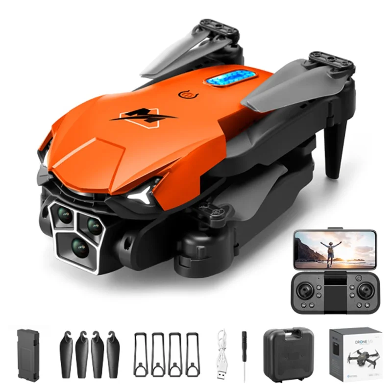 M3 Mini Drone for Kids Adults, Foldable Triple-Lens RC WiFi Quadcopter Optical Flow Height Toy with 1 Battery - Orange