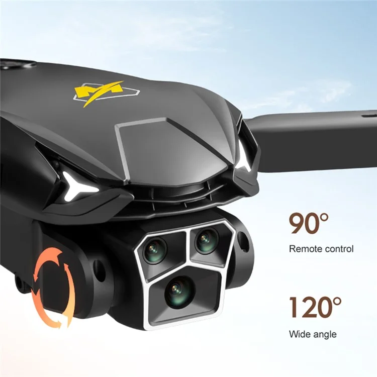 M3 Remote Control Triple-Lens Camera Drone RC Aircraft Optical Flow Hovering Quadcopter with 2 Batteries - Black