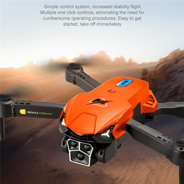 M3 Remote Control Triple-Lens Camera Drone RC Aircraft Optical Flow Hovering Quadcopter with 2 Batteries - Orange