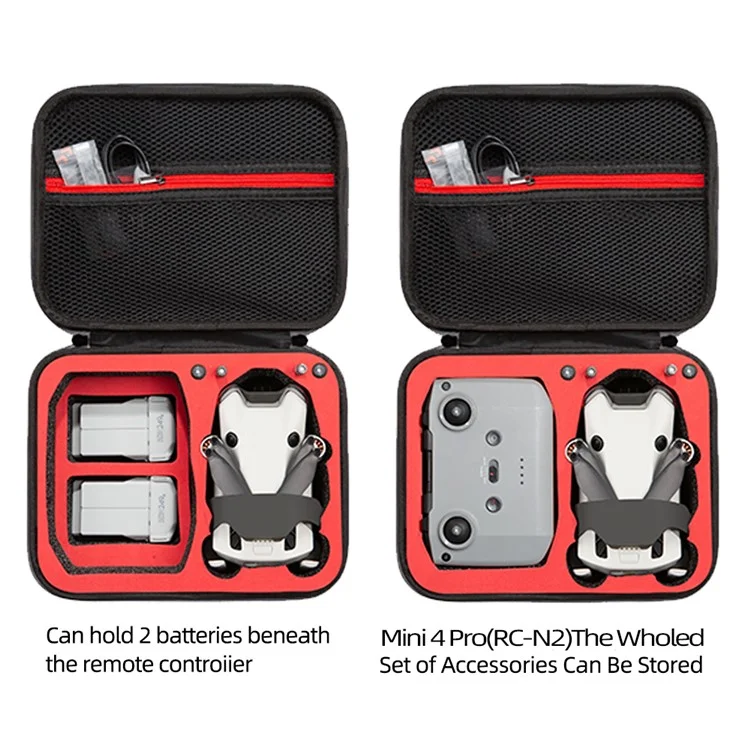 Protective Storage Bag for DJI Mini 4 Pro Carrying Case Anti-Scratch Shockproof Case with Strap - Black / Red