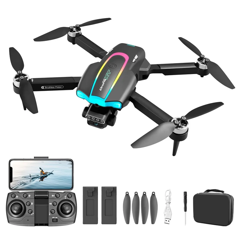 XT105 Drone Dobrável RC LED 480P Com Escova sem Escova Quadricóptero com 2 Baterias para Adultos Iniciantes e Crianças 