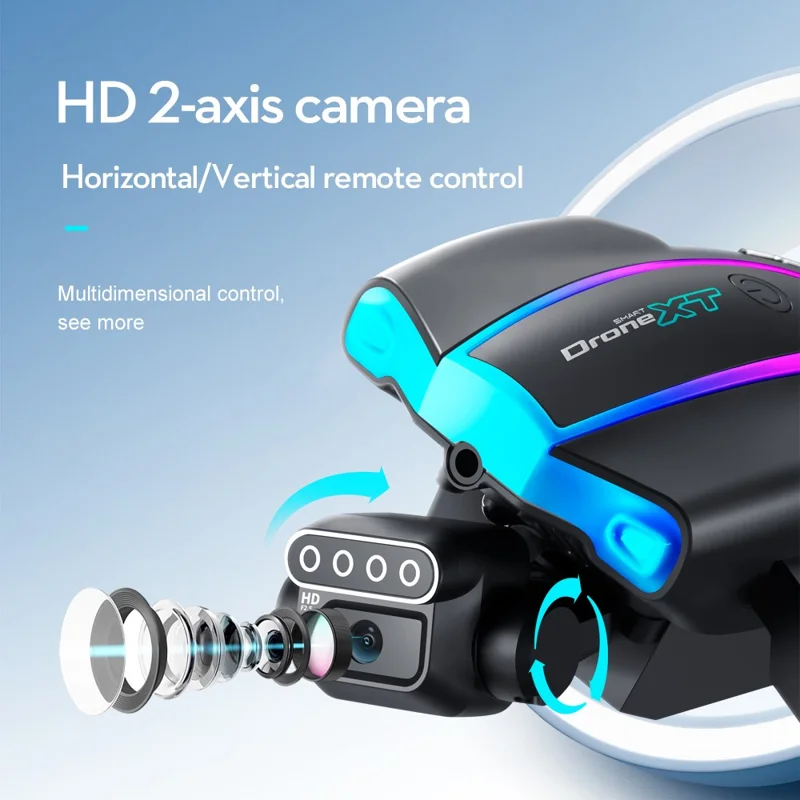 XT105 Drone Dobrável RC LED 480P Com Escova sem Escova Quadricóptero com 2 Baterias para Adultos Iniciantes e Crianças 