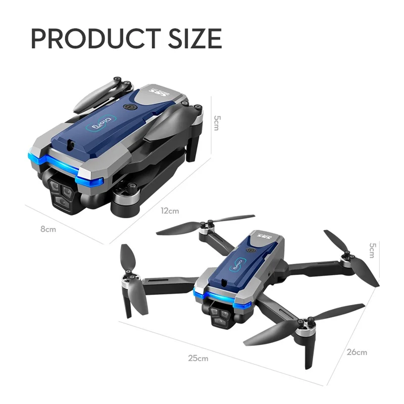 S8S RC Quadrotor Tre kameror Optisk flöde Hindervikning Brushless Drone med 2 batterier - Svart
