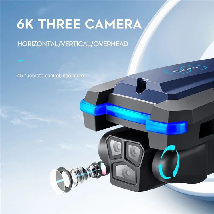 S8S Foldable RC Drone Three Camera Optical Flow Brushless Quadrotor with 3 Batteries - Black