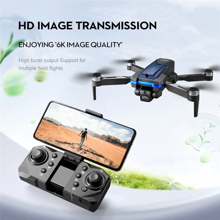 S8S Foldable RC Drone Three Camera Optical Flow Brushless Quadrotor with 3 Batteries - Black