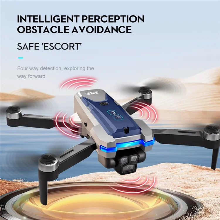 S8S Foldable RC Drone Three Camera Optical Flow Brushless Quadrotor with 3 Batteries - Black