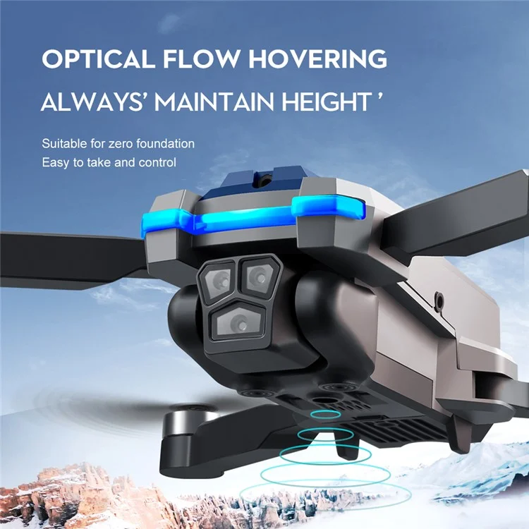 S8S Foldable RC Drone Three Camera Optical Flow Brushless Quadrotor with 3 Batteries - Black