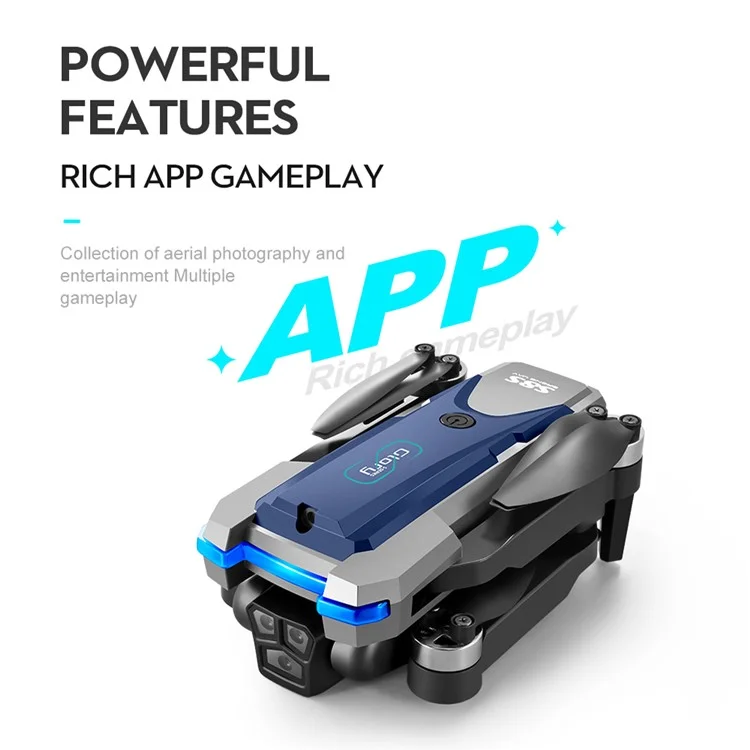 S8S Foldable RC Drone Three Camera Optical Flow Brushless Quadrotor with 3 Batteries - Black