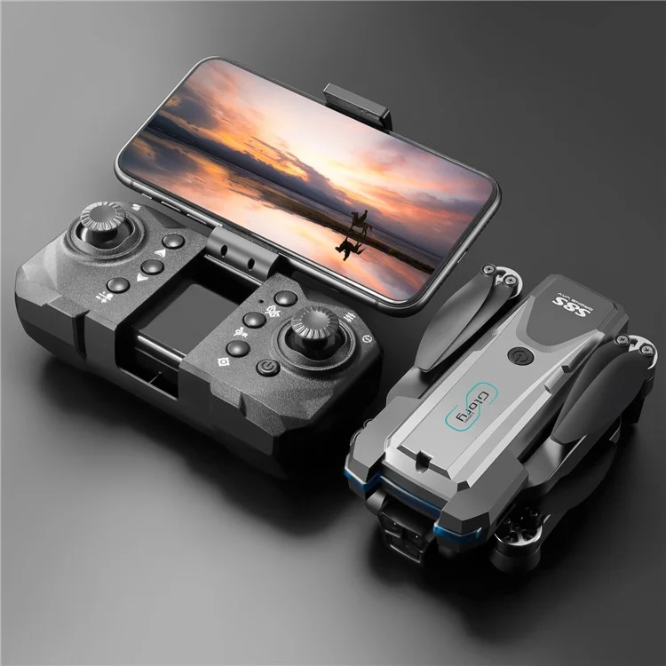 S8S Foldable RC Drone Three Camera Optical Flow Brushless Quadrotor with 3 Batteries - Black