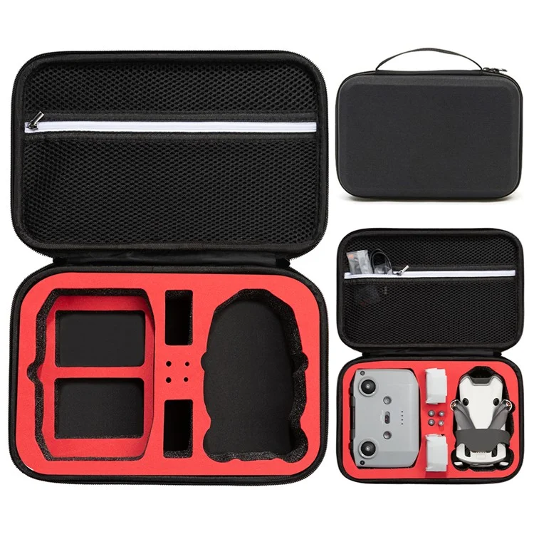 Für DJI Mini 4 Pro Fly More Combo RC Drohne Zubehör Aufbewahrungstasche Stoßfest EVA + Stoffhandtasche - Schwarz+Rot