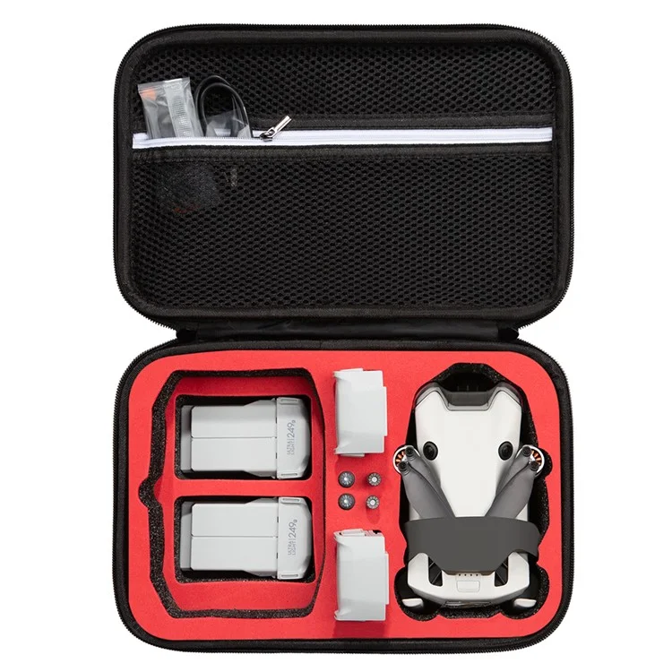Für DJI Mini 4 Pro Fly More Combo RC Drohne Zubehör Aufbewahrungstasche Stoßfest EVA + Stoffhandtasche - Schwarz+Rot