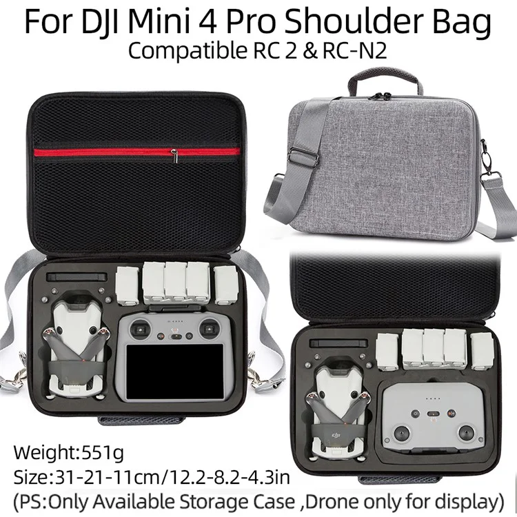 For DJI Mini 4 Pro Shockproof EVA+Cloth Handbag Carrying Case RC Drone Accessories Storage Bag with Shoulder Strap - Grey