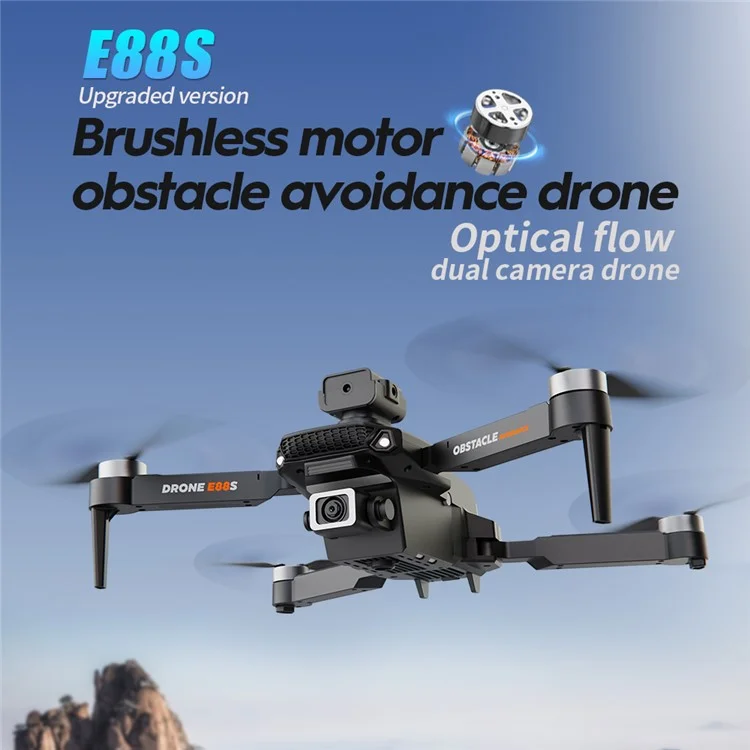 E88S HD Aerial Photo Brushless Motor Aircraft Obstacle Avoidance Optical Flow Positioning RC Drone, Single Battery - Black