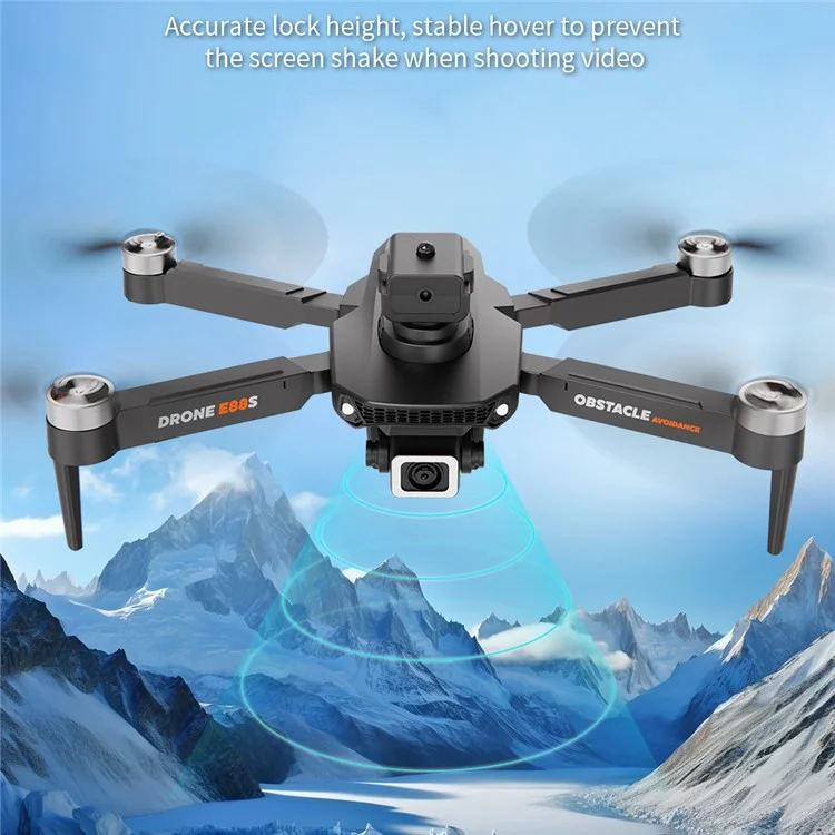 E88S HD Aerial Photo Obstacle Avoidance Aircraft Optical Flow Positioning Brushless Motor RC Drone, 2 Baterias - Preto