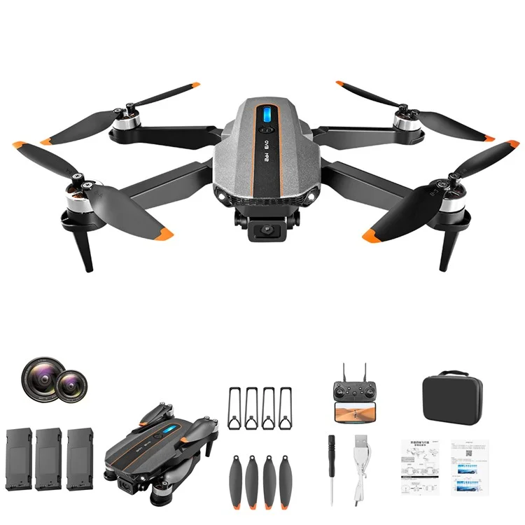 S91 Optical Flow Positioning 4 Channel 6-axis Dual Camera Foldable Brushless Aerial Drone, with 3 Battery - Grey